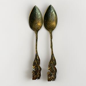 Brass Leaf Shaped Spoons Vintage Lot of Two